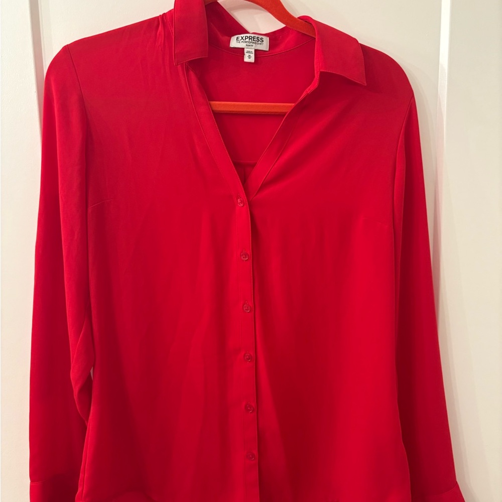 Express Portofino slim Red Button-Down Shirt